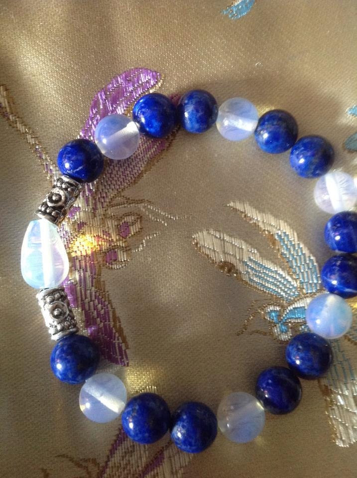 Lapis and Opalite Moonstone Mala Bracelet