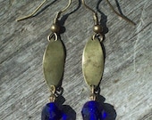 Blueberry Bonanza Earrings - blue faceted Czech glass, antique brass dangle SALE