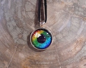 Large Dragon eye Necklace (Rainbow eye in Silver bezel)