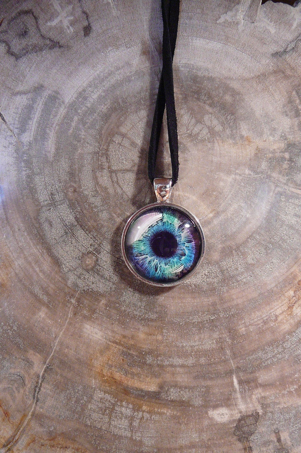 Large Dragon eye Necklace (Light Rainbow eye in Silver bezel)