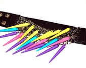 Leather Cuff with Chain and Colorful Neon Spikes
