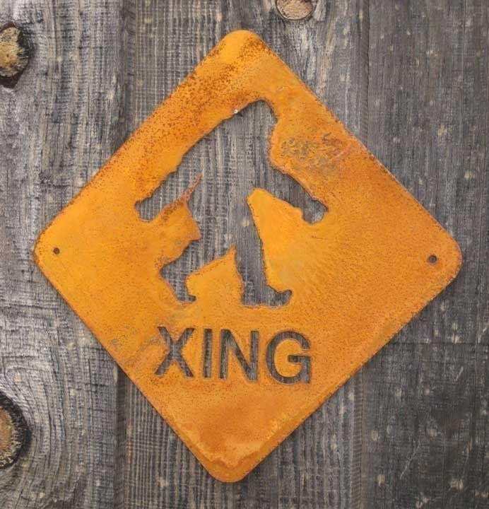 Bigfoot, Sasquatch or Yeti Crossing Metal Wall Mount Sign