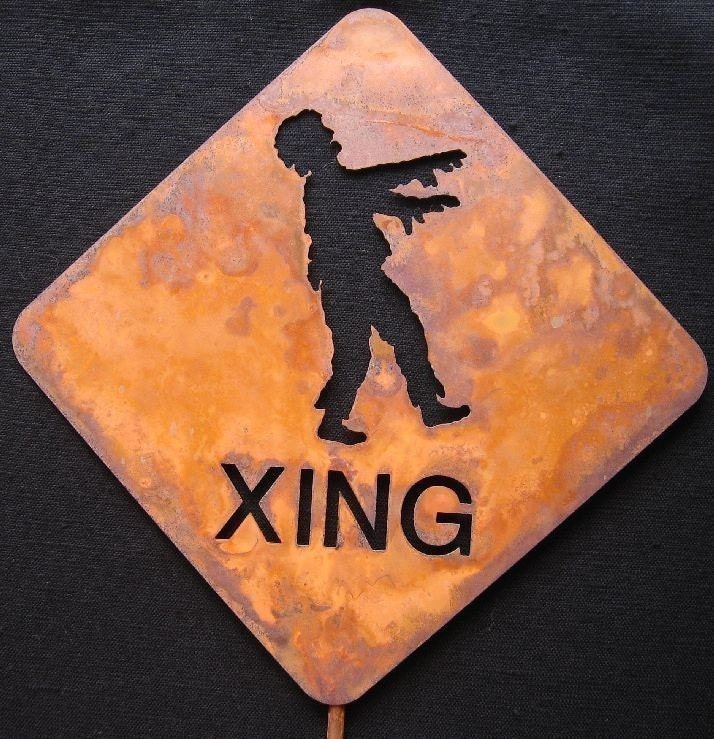 Zombie Crossing Metal Yard or Garden Stake Sign