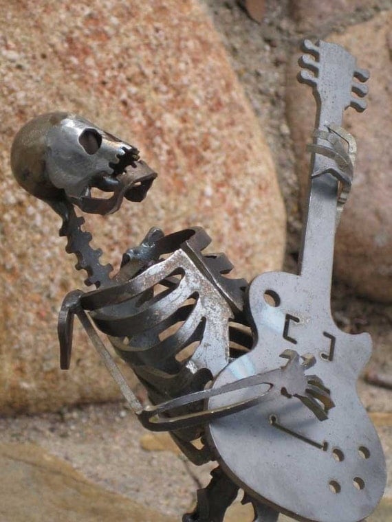 Zombie Skeleton Musician Guitar Solo Metal Sculpture