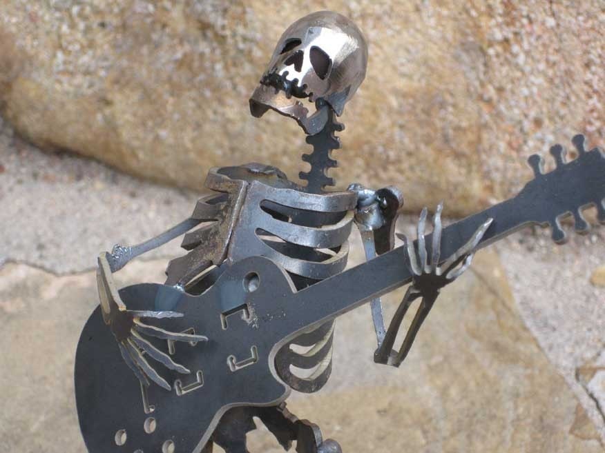 Zombie Skeleton Musician Guitar Solo Metal Sculpture