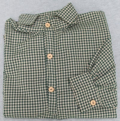 Green Plaid Homespun Shirt 16" Neck Men's Civil War NSSA Cowboy S104