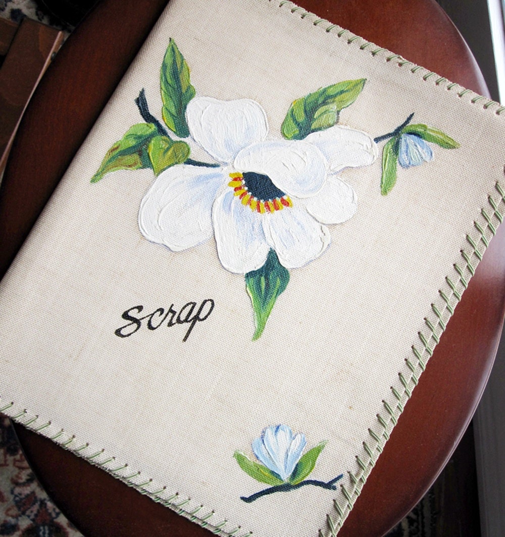 Vintage Scrap Book Cover- 1940s Hand Painted Apple Blossom