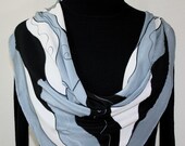 Hand Painted Silk Scarf Silver Moon. Silk Scarf in Black, White & Gray. Size 21x21. Made in Colorado. 100% silk. MADE TO ORDER.