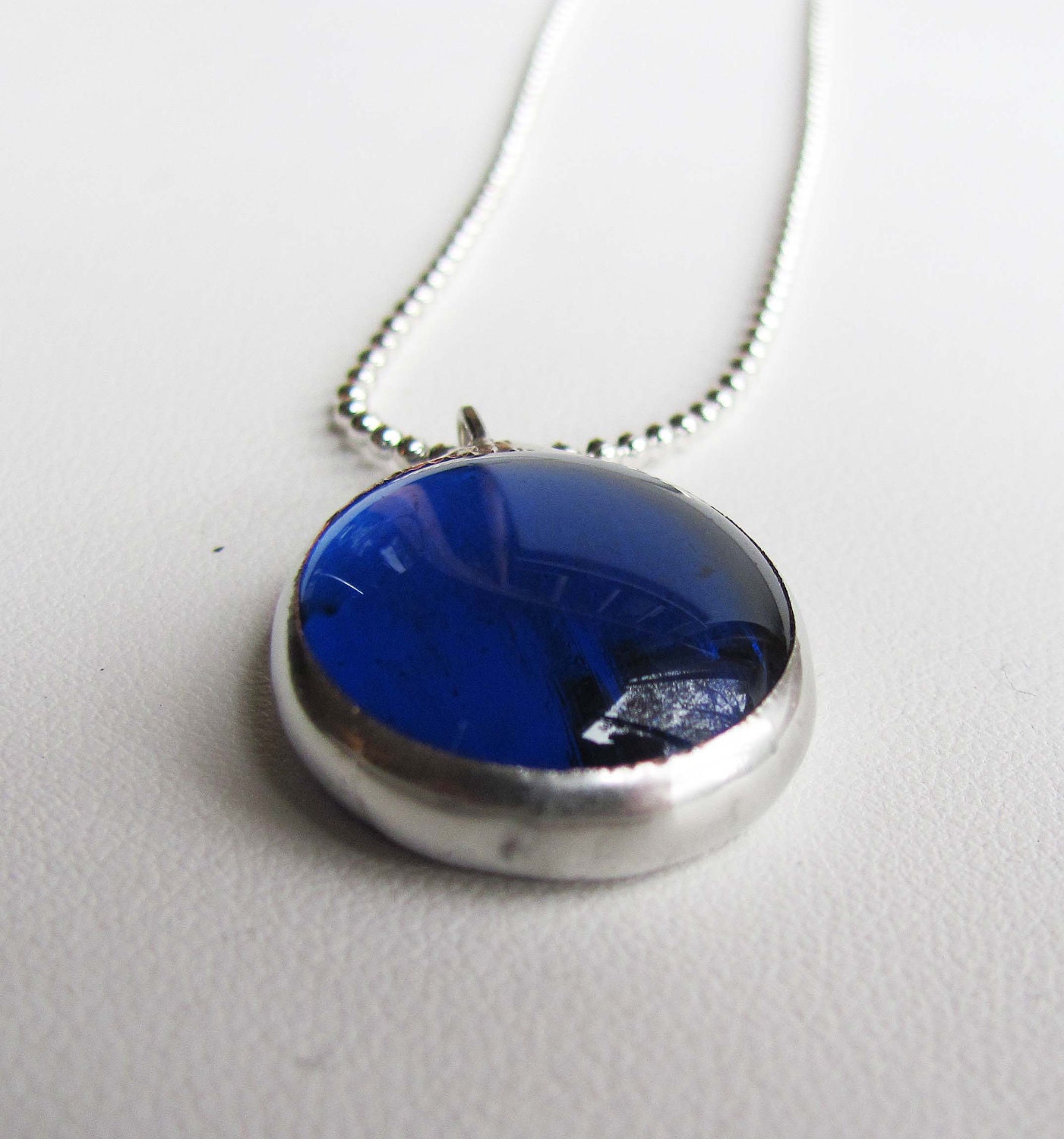Saphire, Cobalt Blue, Silver, Birthstone Charm Necklace, September Birthday, Stained Glass Pendant, Handmade Jewelry, Virgo