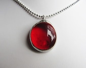 Cancer, Ruby, Dark Red, Silver, Birthstone Charm Necklace, July Birthday,  Stained Glass Pendant, Handmade Jewelry