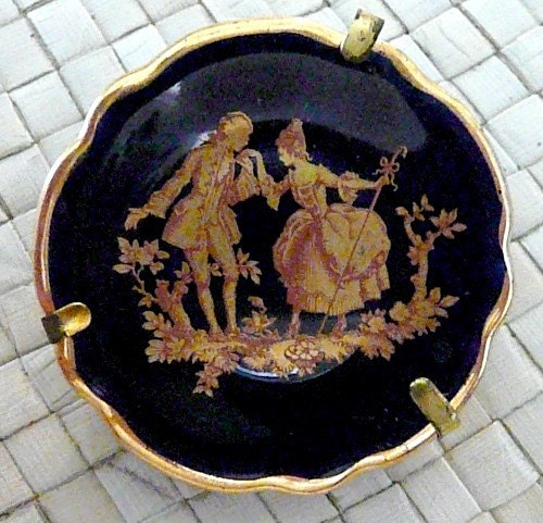 GORGEOUS LIMOGES Miniature Cobalt Blue Plate with Gold Trim and Details, Romantic Courting Scene
