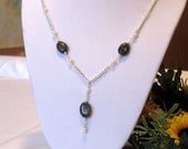 Larvikite and Pearl Necklace, Great Gift under 20