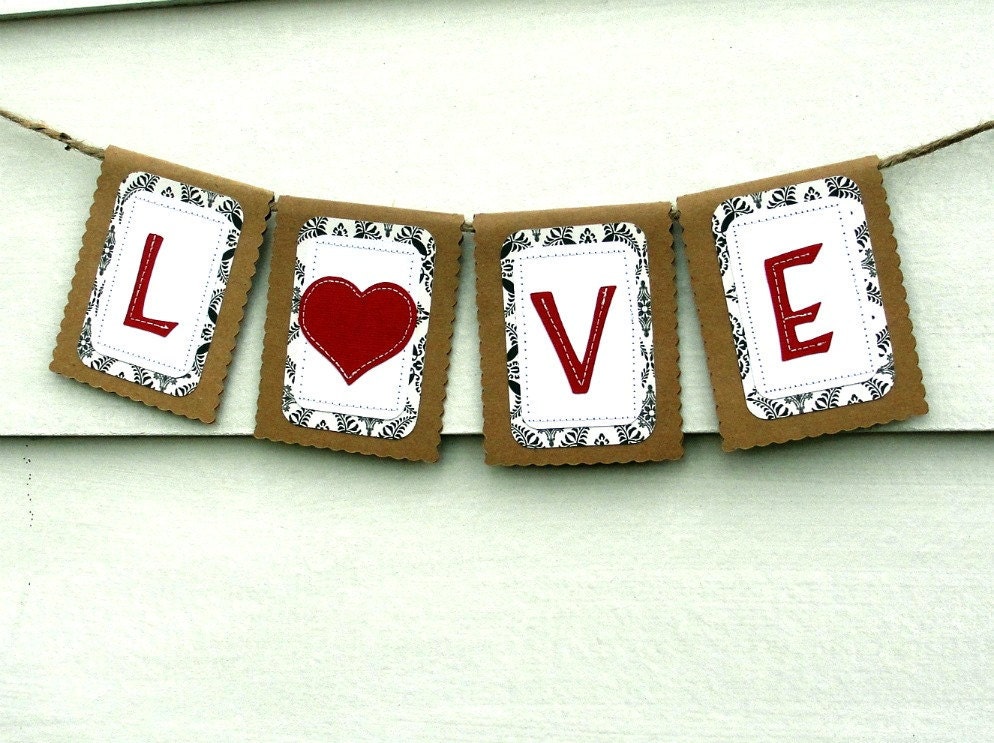Rustic LOVE Garland Engagement Banner Rustic Chic Kraft Wedding Custom Colors Available
