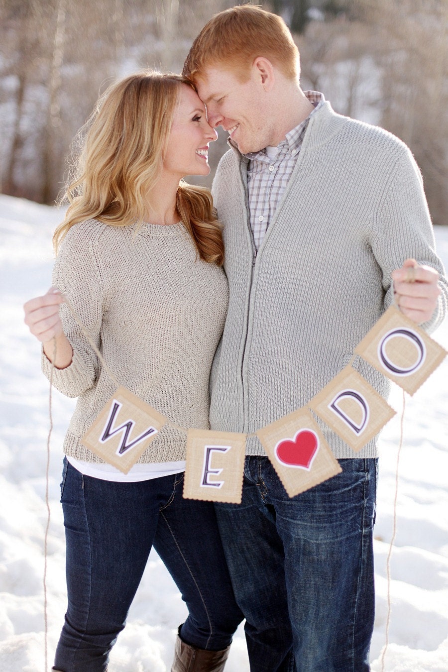 Kraft & Burlap WE DO Wedding Banner, Engagement Photo Prop, Custom Colors Available