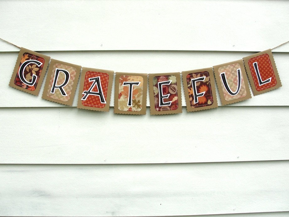 Thanksgiving Decoration Banner, GRATEFUL, Rustic Kraft