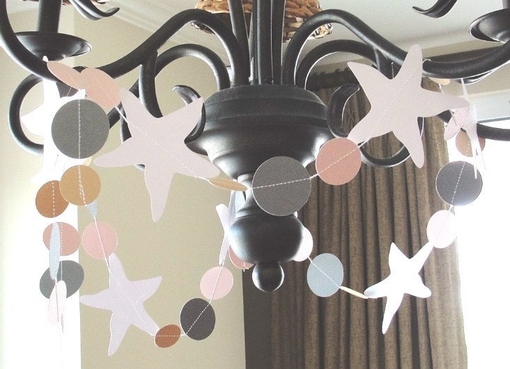 Wedding Garland Sewn Paper Starfish Garland, Beach Wedding Decor Neutrals, 8 feet
