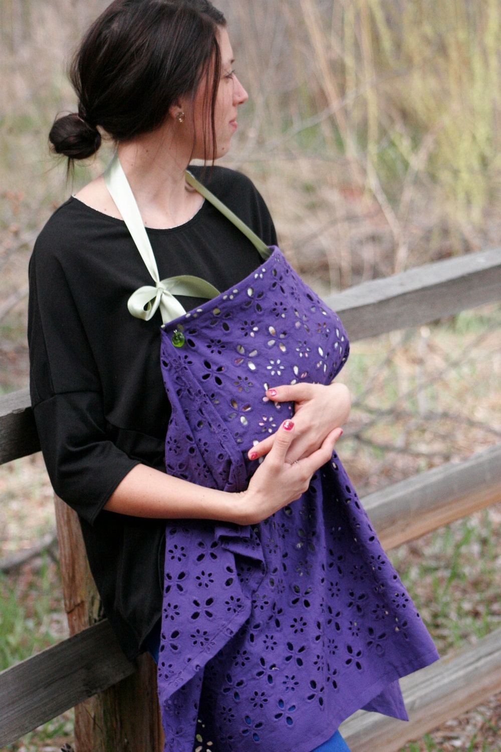Breathable, Understated Nursing Canopy in Violet Purple & Mint Green. Private, Comfortable, Unique Breastfeeding Cover - MamaWraps