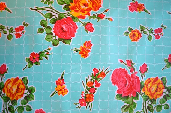 Mexican Oil Cloth Rosegall in Aqua
