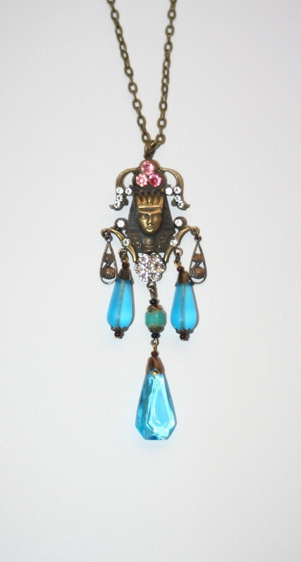 Egyptian revival Vintage Czech crystal glass necklace SALE