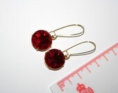 Vintage German Siam red cut crystal long wire earrings