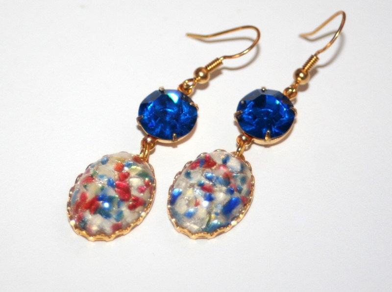 Vintage confetti glass capri Blue crystal earrings SALE