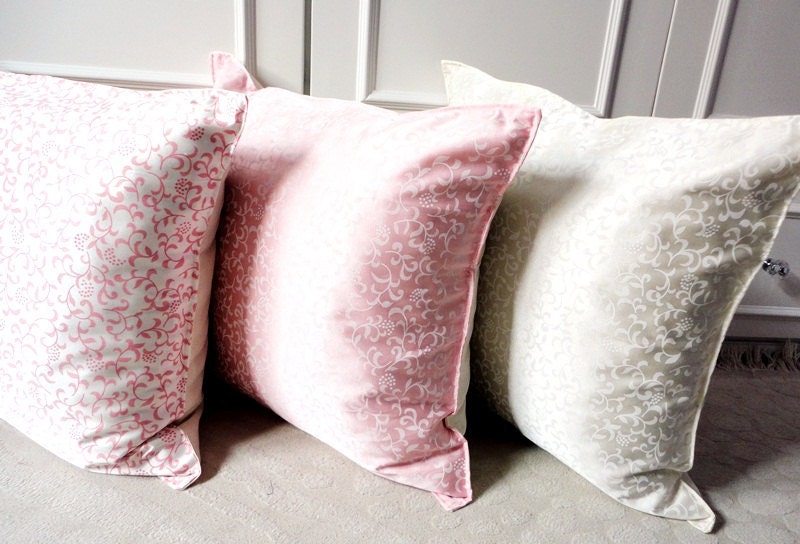 Set of 3 PINK & IVORY Gorgeous Naturel Satin Pillow Cover 16 'x 16'