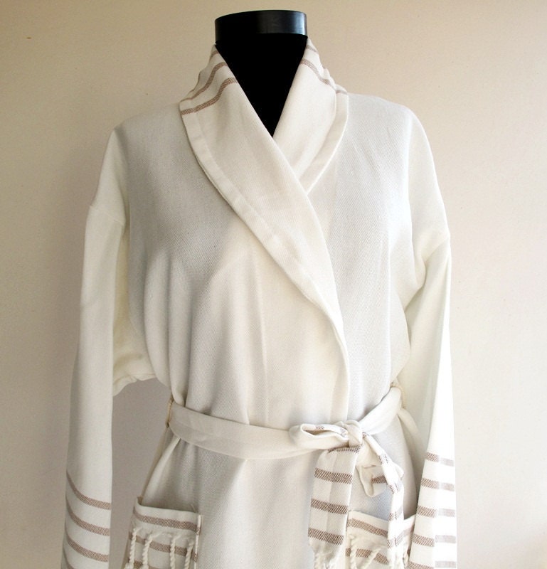 Unisex lvory Brown BATHROBE %100 Natural Cotton Turkish High Quality Hand Woven Turkish Cotton Bath,Beach,Handmade Eco Friendly Light