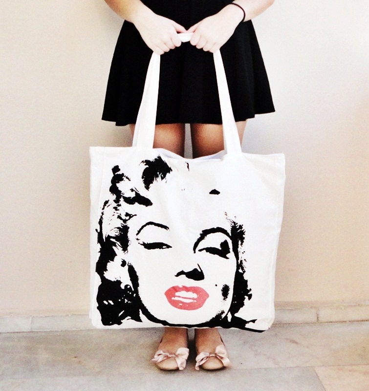 SALE...Marilyn Monroe Face Print,TOTE Bag ,Beach Bag,Messenger Bag,Shoulder Bag,Handmade,EcoFriendly Organic Cotton Shopping Bag