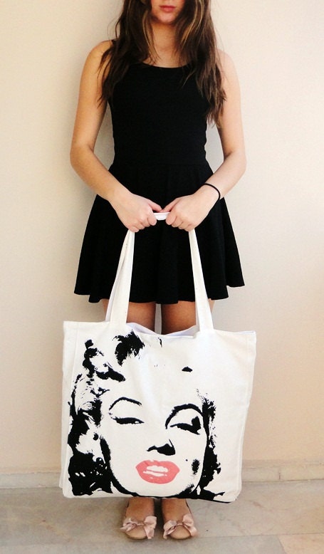 SALE...Marilyn Monroe Face Print,TOTE Bag ,Beach Bag,Messenger Bag,Shoulder Bag,Handmade,EcoFriendly Organic Cotton Shopping Bag