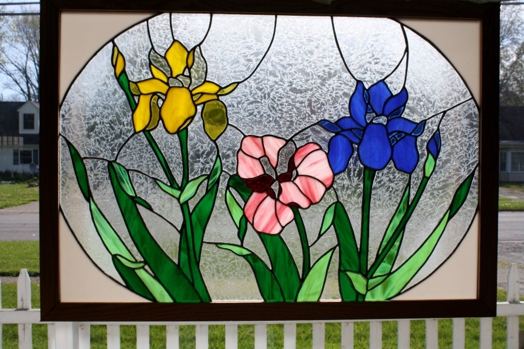 Stained Glass Window Art Iris Panel