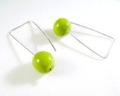 Chartreuse Green Earrings with Sterling Silver, Geometric, Contemporary, Minimalist, Easy to Wear - TraceDesigns