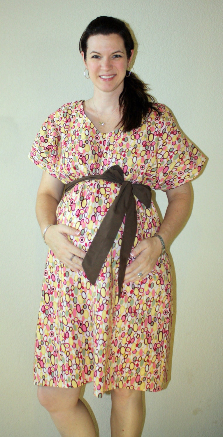 Synilah Maternity Hospital Birthing Gown  -Pink, Sage Green, Yellow, Hot Pink and Brown by Mommy Moxie on Etsy