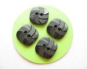 4 Vintage Buttons Black Plastic Squares