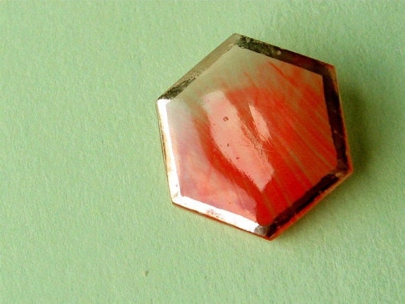 Vintage Glass Button Candy Cane Hexagon