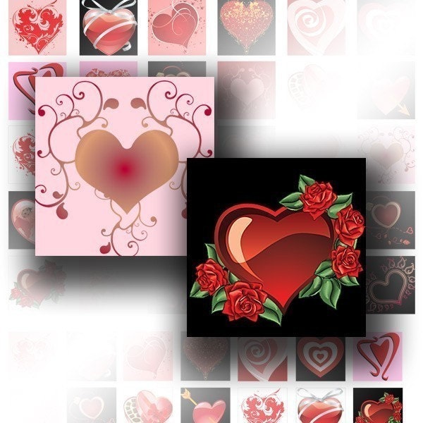 Digital collage sheet 1x1 inch scrabble tile image digital download art jewelry making paper supplies Colorful hearts (042) BUY 3 GET 1 FREE