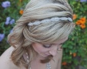 Bridal Rhinestone Headband, Wedding Headband, Beaded, Silk Ribbon, Bella