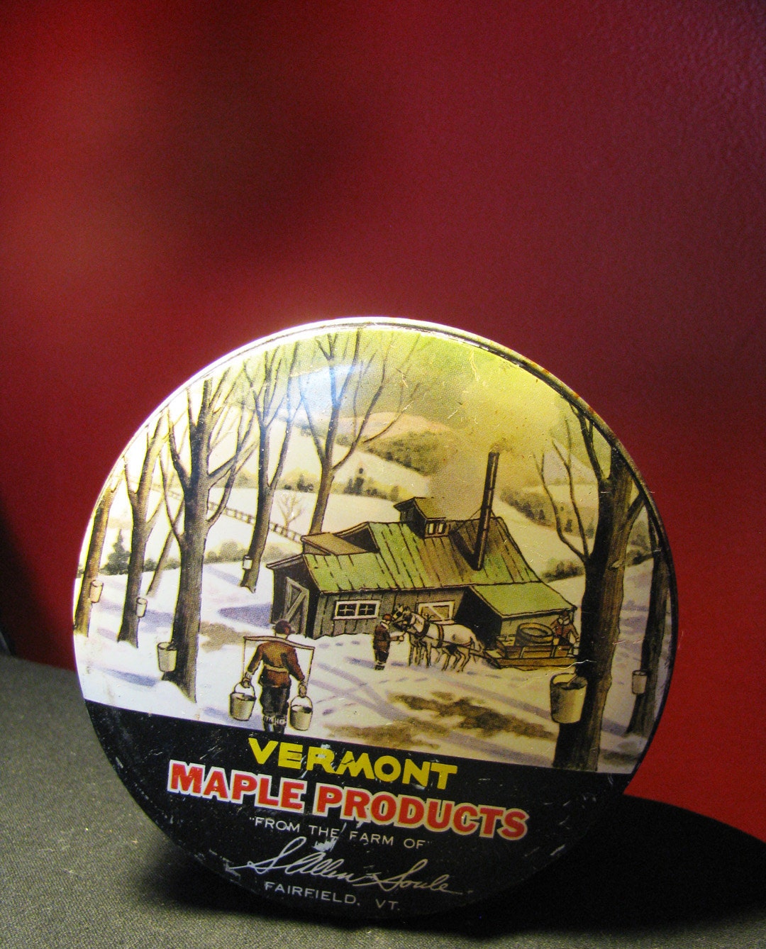 Vintage Lithograph Tin Maple Sugar Candy Vermont