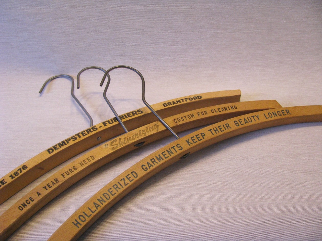 Vintage Wooden Hangers Lot Lettering Advertising Cleaners Metal Hoop Collectible