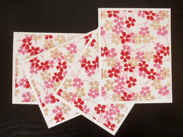 cherry, fuchsia and gold blossom notecards - set of four