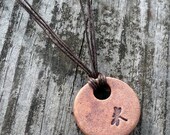 Dragonfly Round Pendant Necklace - Kiln-Fired Stoneware Clay