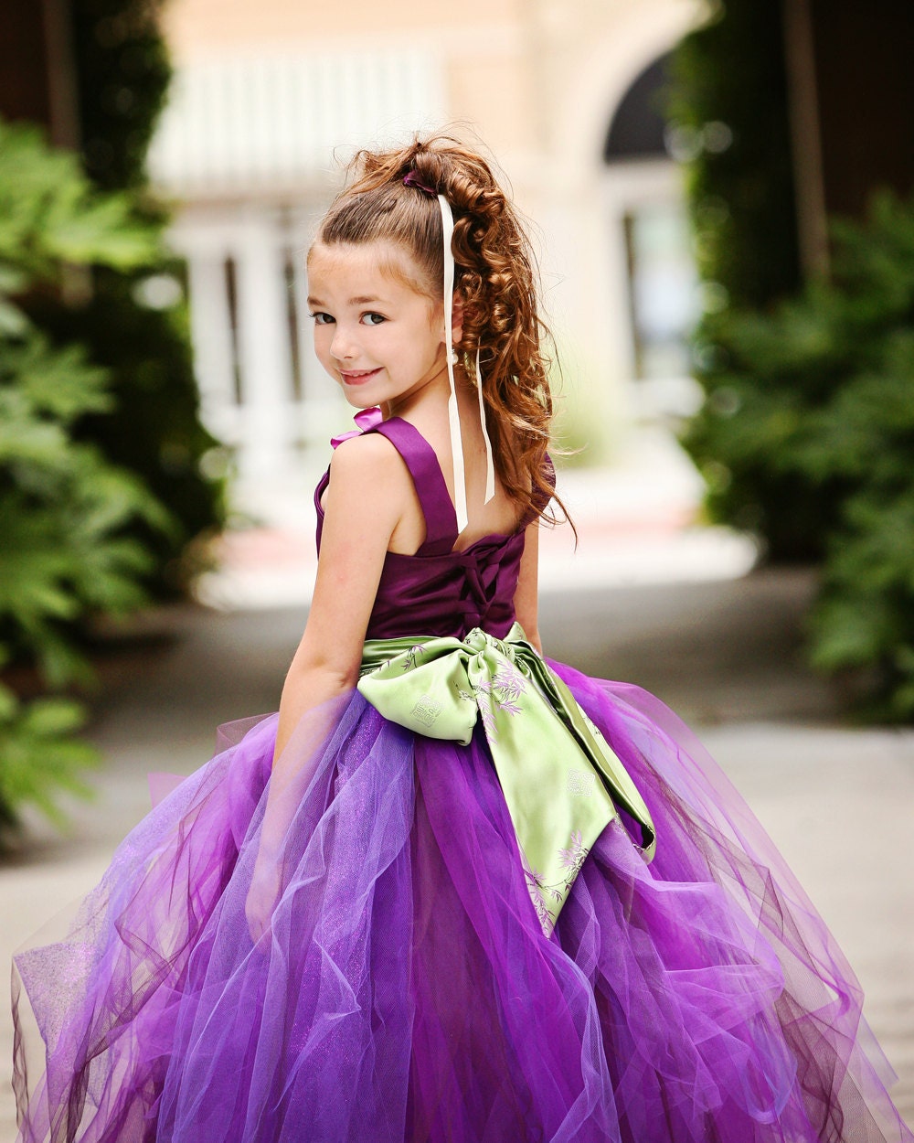Purple Flower Girl Tutu Dress w Kimono Style Sash-----Customizable-----Perfect for Weddings or Portraits-----Afternoon Tea