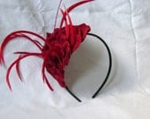 Red Velvet Cake - Rose Petal Headband with Feather Accents