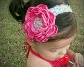 Pink fabric flower headband, newborn  -adult sizes, bridal hair clip, photography prop