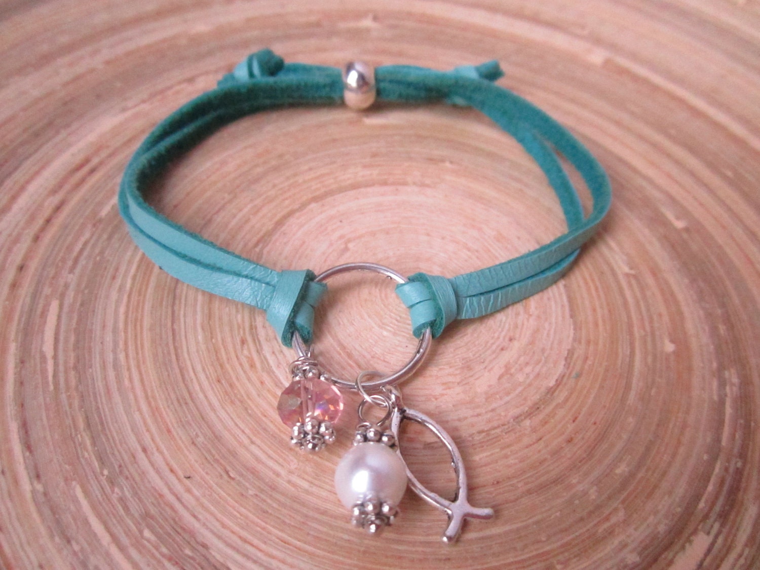Adjustable leather charm bracelet