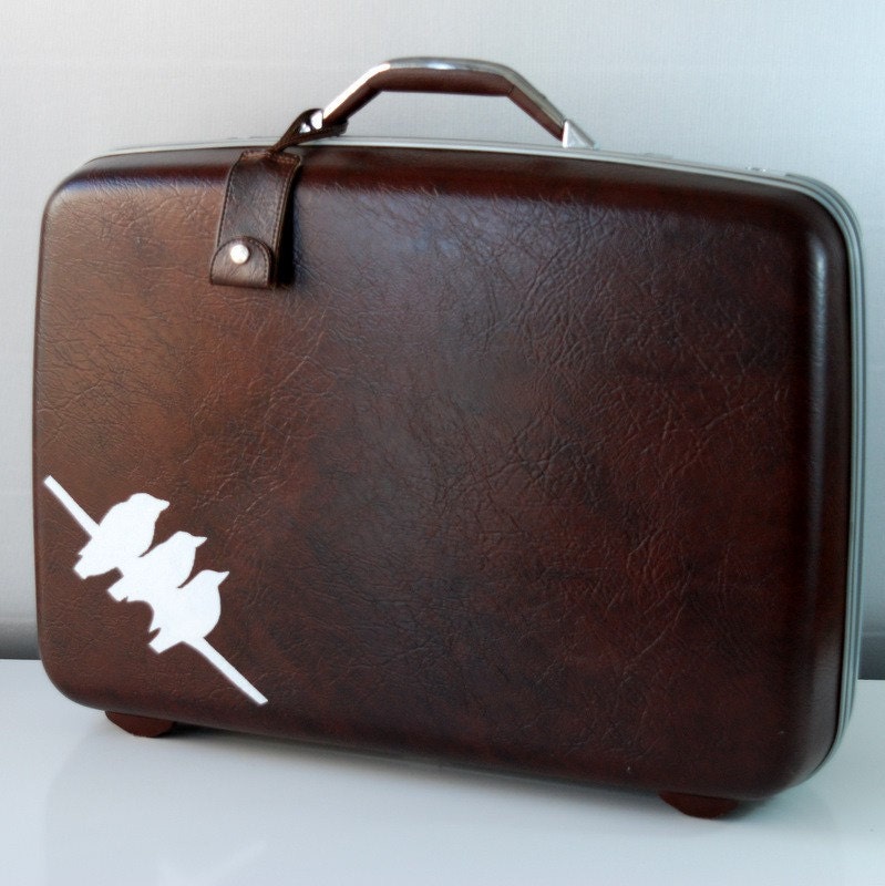 Vintage Upcycled CHOCOLATE BROWN Suitcase - Hard sided  Samsonite - Carry on Luggage - Hand painted