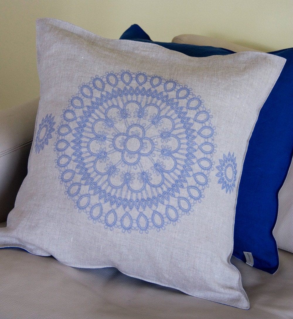 doily linen pillow cover blue