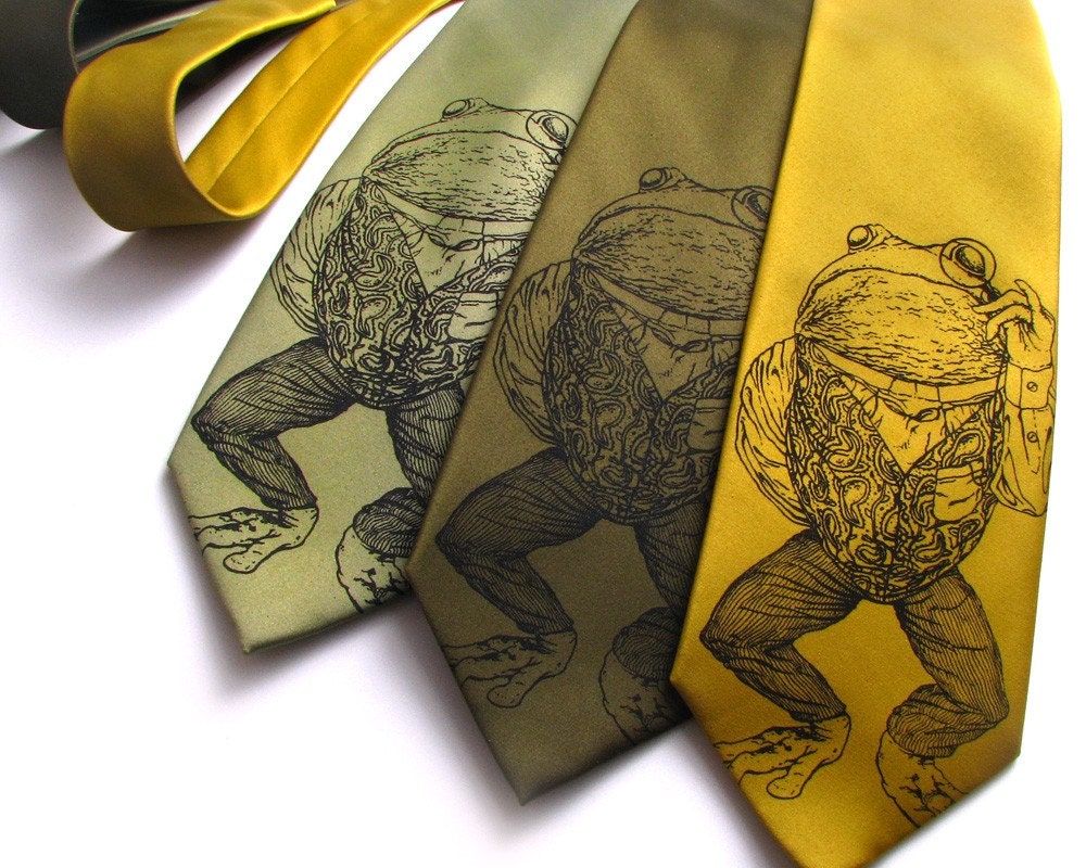 Mens Gift - Pretentious Frog Mens Necktie - Screen Printed Microfiber Tie
