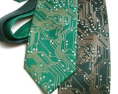 Circuit Board Geek Tie - Metallic Copper and Silver Ink on Green or Black Necktie
