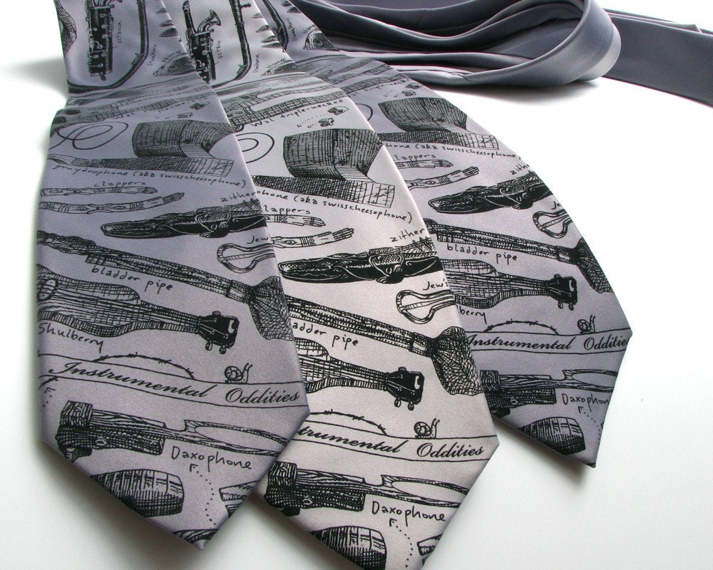 Men's Necktie - Instrumental Oddities necktie - Musical Instruments on Microfiber tie