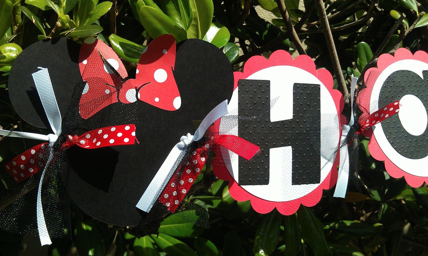 Red and White polka dot Mickey Minnie Mouse Birthday Banner
